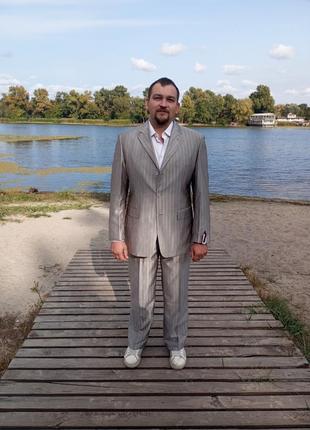 Класичний костюм двійка, new manner, мод 182, сріблястий у смужку, розмір 52-54