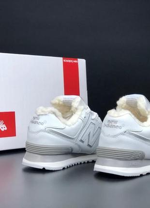 New balance 574 кросівки жіночі шкіряні зимові з хутром відмінна якість ботінки сапоги низькі теплі білі2 фото