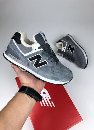 New balance 574 кросівки жіночі замшеві сірі зимові з хутром ботінки сапоги низькі теплі4 фото