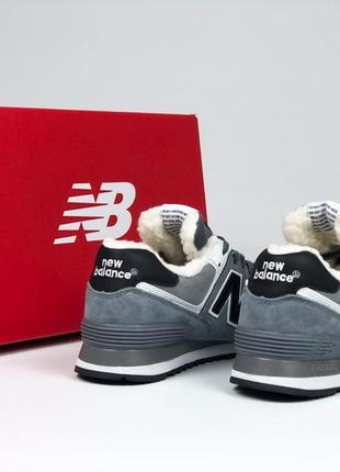 New balance 574 кросівки жіночі замшеві сірі зимові з хутром ботінки сапоги низькі теплі6 фото