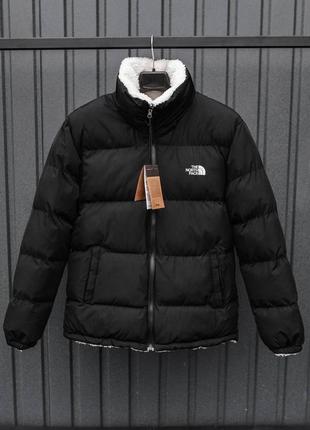 Зимняя чёрная двухсторонняя куртка the north face тепла зимова куртка двох стороння чорна куртка the north face3 фото