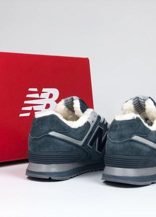 New balance 574 сірі кросівки жіночі замшеві зимові з хутром відмінна якість ботінки сапоги низькі теплі2 фото