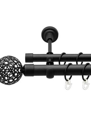 Карниз для штор orvit савона металевий дворядний гладка труба кільце металеве чорний 25\19 мм 200 см