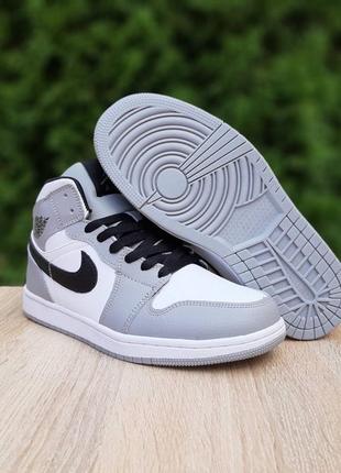 Nike air jordan 1 высокие белые с серым кроссовки мужские кожаные зимние с мехом отличное качество ботинки сапоги высокие теплые найк джордан8 фото