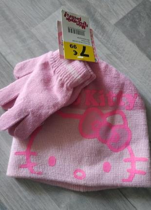 Комплект шапка перчатки hello kitty размер 52