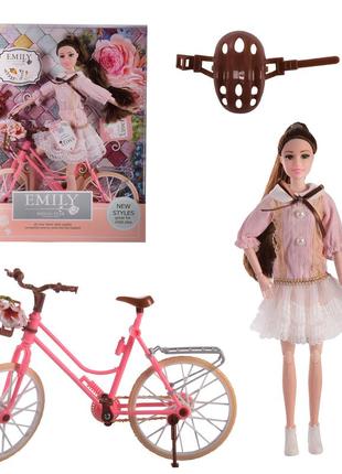 Кукла "emily" qj077 (48шт/2) с велосипедом и аксессуарами,шарнир, в кор.33*28*6см