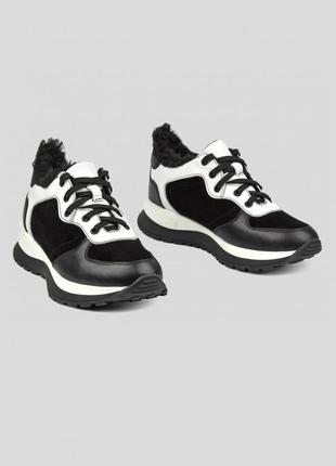 Кожаные зимние черно-белые кроссовки,36-417 фото