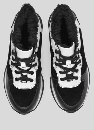 Кожаные зимние черно-белые кроссовки,36-418 фото