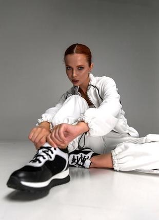 Кожаные зимние черно-белые кроссовки,36-41