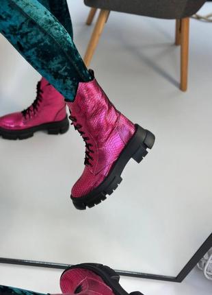 Яскраві бличкучі шкіряні черевики рожеві фуксія2 фото