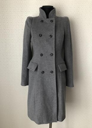 Елегантне стильне двобортне (вовна, ангора) сіре пальто від zara, розмір xs (s)
