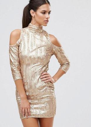 Шикарное золотое вечернее платье