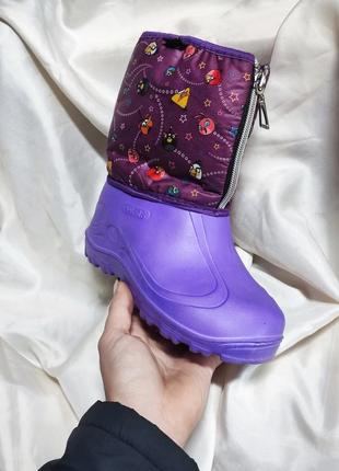 Детские дутики зимние калоши галоши сапоги пеночные едвия, детские фиолетовые сапожки, зимняя обувь на улицу, для двора3 фото