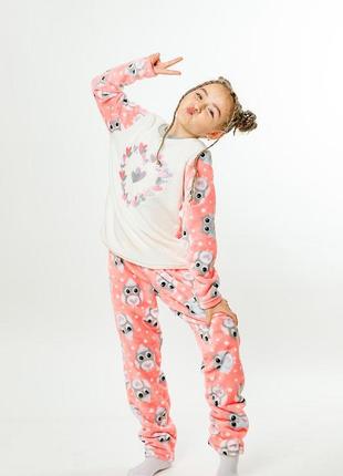 Пижама детская теплая на девочку, удобная одежда для дома и сна зимняя, розовая в сердечки2 фото