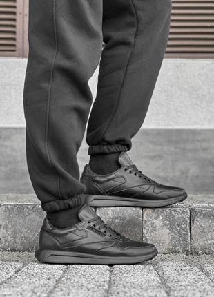 Стильные качественные черные мужские кроссовки демисезонные, кожаные, осенние, весенние, логообразная обувь на осень