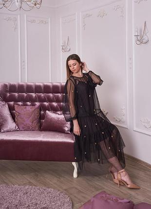 Сукня zara чорна міді (сітка + підкладка)