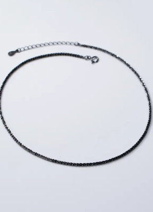 Чокер серебряный или черный из плетения гипсофила, короткая цепочка, серебро 925 пробы, длина 31+5 с5 фото