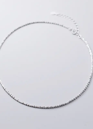 Чокер серебряный или черный из плетения гипсофила, короткая цепочка, серебро 925 пробы, длина 31+5 с6 фото
