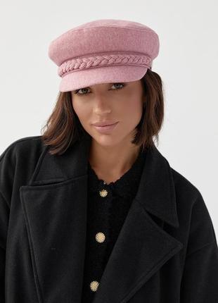 Женская кепи/кашкет из кашемира с косичкой розовый