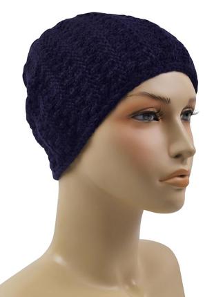 В'язана  жіноча зимова тепла шапка на флісі ш10