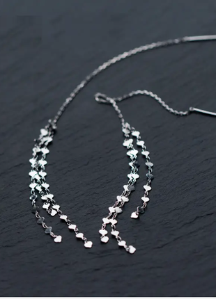 Сережки-протяжки 100 маленьких сердец, двойные длинные серебряные серьги, серебро 925 пробы1 фото