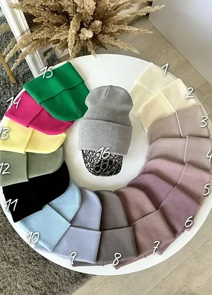 Шапка жіноча невисока лопатка подвійна з відворотом (розмір 55-59), різні кольори