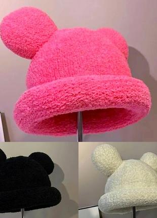 Шапка мікі маус з вушками та закотом (мінні маус, мишеня, ведмедик, тідді) чорний, wuke one size2 фото