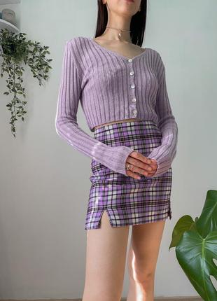 Кардиган лонг кофтинка джемпер на ґудзиках в рубчик светр з довгими рукавами лавандова фіолетова2 фото