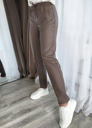 Утепленные кожаные брюки, эко кожа на флисе2 фото