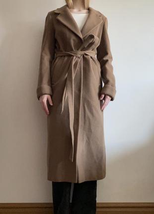Пальто двубортное классическое прямое с поясом теплое zara mango cos h&m