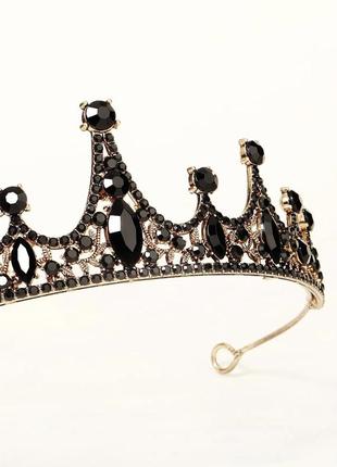Діадема корона з камінням, чорна корона на волосся, прикраса на голову, чорна тіара4 фото
