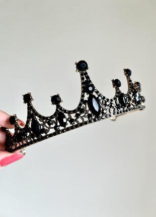 Диадема корона с камнями, черная корона на волосы, украшение на голову, черная тиара