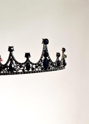 Диадема корона с камнями, черная корона на волосы, украшение на голову, черная тиара