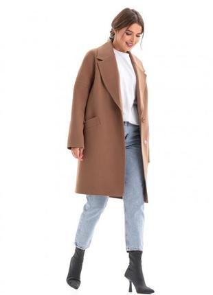 Пальто женское оверсайз кашемировое шерстяное средней длины демисезонное с поясом бренд, кэмел4 фото