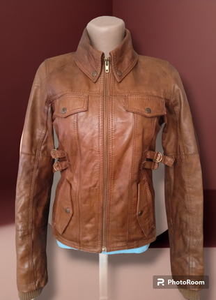 Жіноча шкіряна куртка коричневого рудого кольору онлі only1 фото