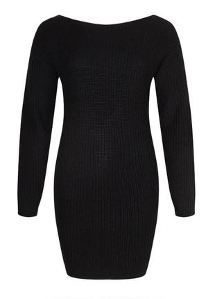 Чорна мініатюрна в'язана сукня, з v-подібним вирізом на спині3 фото