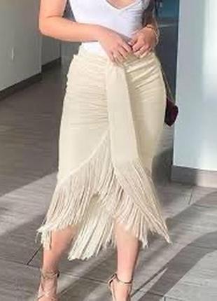 Кремовая трендовая юбка с косточками юбка от плт plt