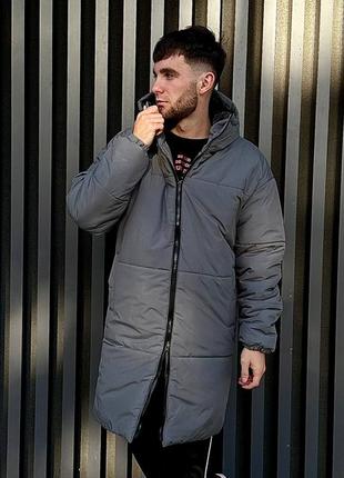 Зимний пуховик удлиненный, куртка, пальто с двойным изменением и капюшоном s m l xl5 фото