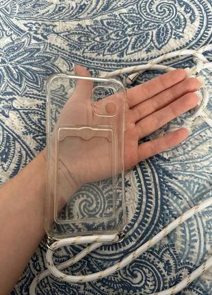Чехол на айфон 11 прозрачный кросс боди с карманом для карт3 фото