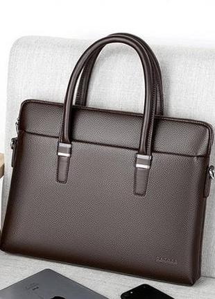 Качественный мужской деловой портфель для документов черный коричневый, мужская сумка а4 эко кожа коричневый6 фото
