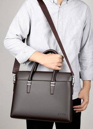 Качественный мужской деловой портфель для документов черный коричневый, мужская сумка а4 эко кожа коричневый2 фото