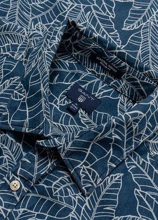 Gant seasonal indigo blue denim leaf print long sleeve fitted shirt чоловіча сорочка