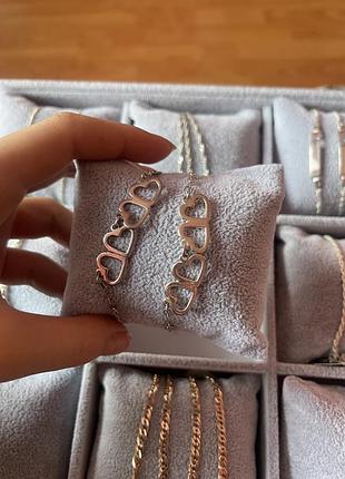 Срібний браслет 925 проба з сердечками