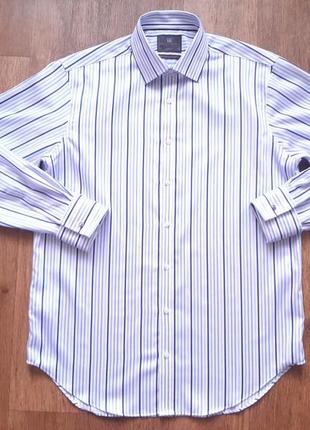 Рубашка белая голубая marks &amp; spencer под запонки regular fit размер 16" l, xl pure cotton7 фото
