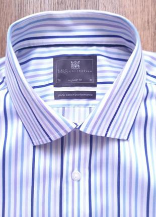 Рубашка белая голубая marks &amp; spencer под запонки regular fit размер 16" l, xl pure cotton4 фото