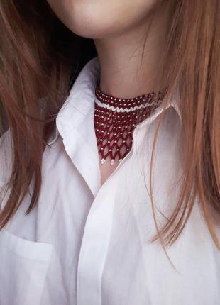 Силянка червоно-біла  криза намисто червоне українське