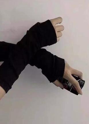 Перчатки черные трикотажные без пальцев черные9 фото