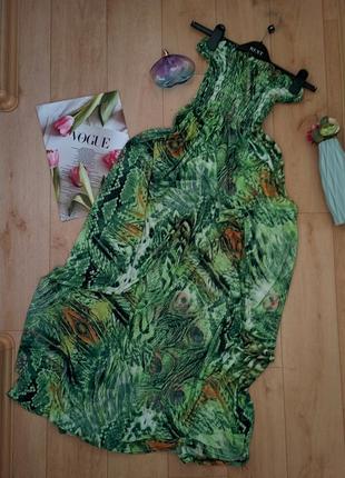 Женское длинное зелёное платье с анималистичным принтом 🦚4 фото