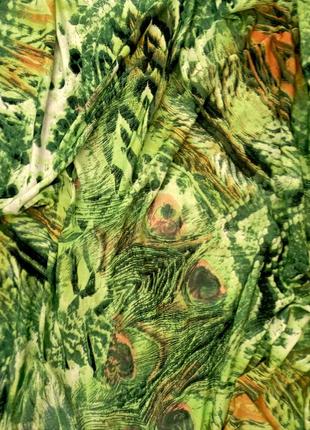 Женское длинное зелёное платье с анималистичным принтом 🦚6 фото