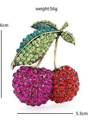 Большая эффектная брошь с кристаллами "вишня" 🍒 на пальто или шубу